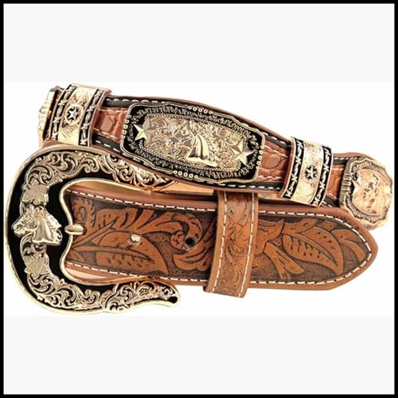 Western Leather Belt with Horse Head Buckle for Women and Men main image 6